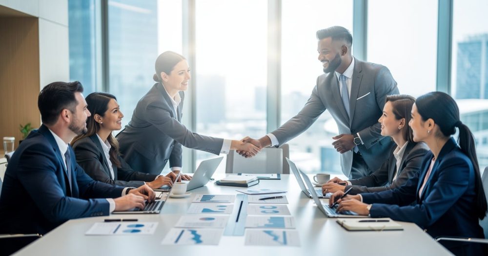 Reunion entre fondateurs et investisseurs autour d une table dans un bureau moderne