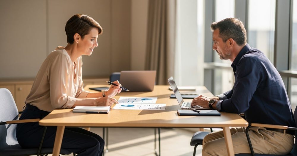 Deux responsables RH analysent un plan de développement des compétences en réunion