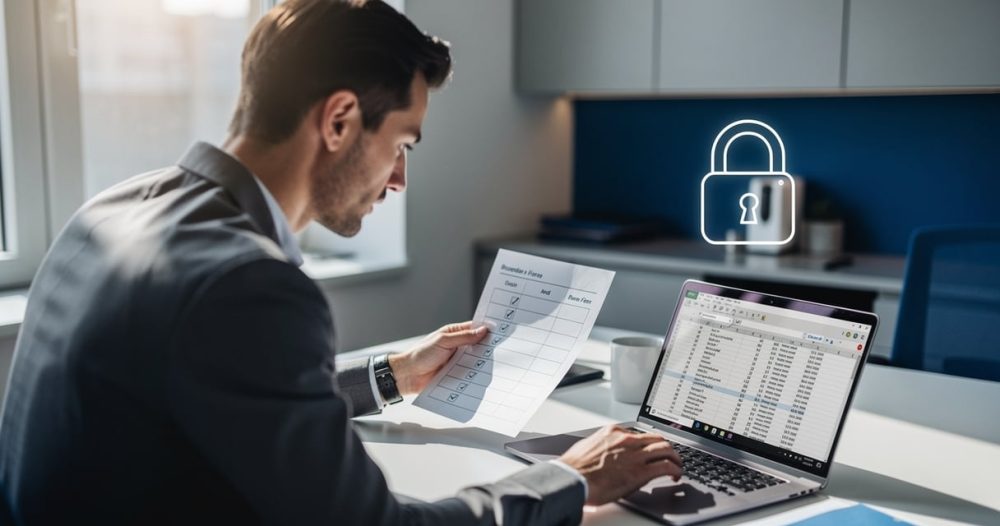 Dirigeante de PME passant en revue sa checklist de conformité RGPD au bureau