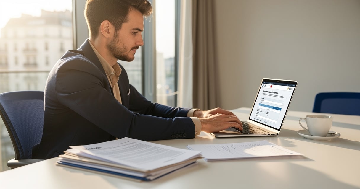 Entrepreneur effectuant ses démarches de création d'entreprise en ligne sur ordinateur