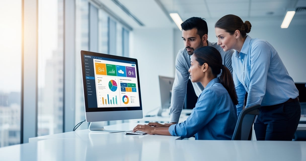 Equipe d'une PME analysant un tableau de bord CRM sur un grand ecran