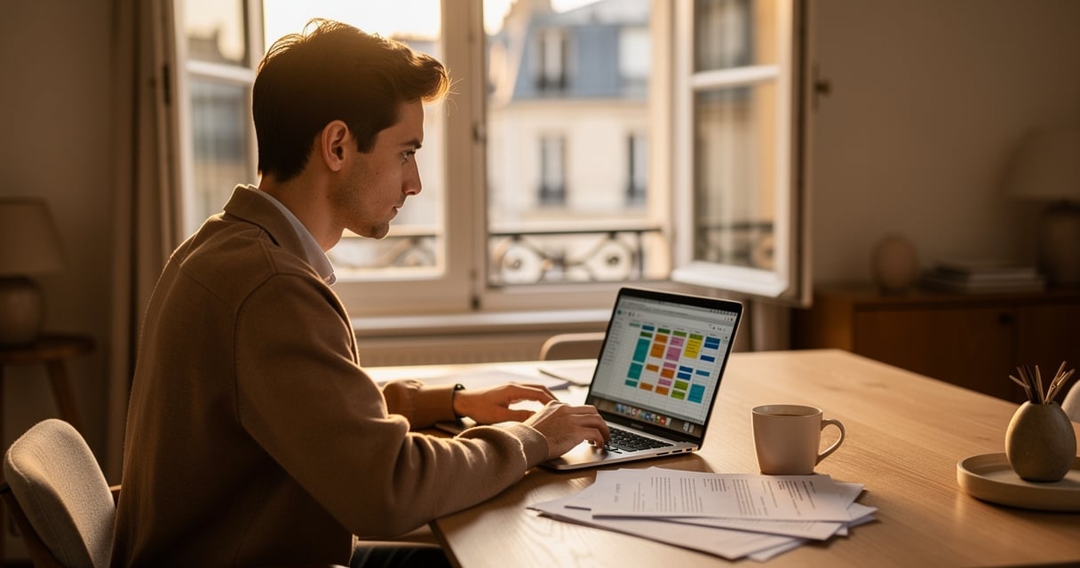 Auto-entrepreneur travaillant à son bureau dans un espace lumineux