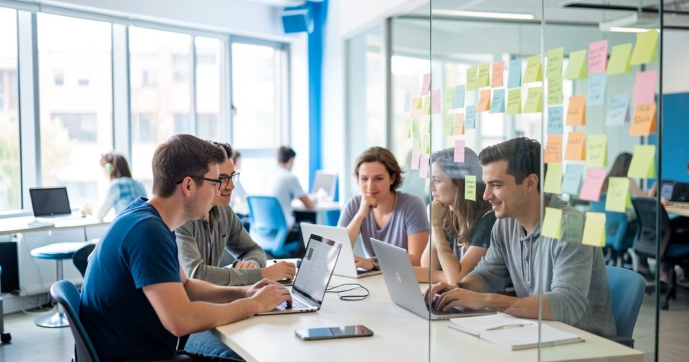 Equipe de startup au travail dans un espace de coworking d un incubateur